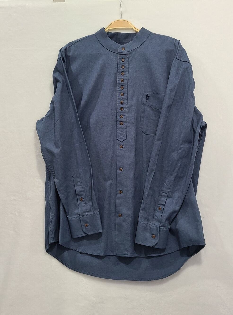 NWTCeltic Ranchwear Irish Grandfather Shirt Men L Blue Band Collar Linen/Cotton